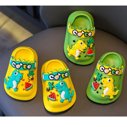 Verão crianças chinelos buraco crianças sandálias macio anti-skid dos desenhos animados dinossauro diy design interior antiderrapante meninos meninas sapatos de praia