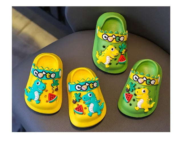 Verão crianças chinelos buraco crianças sandálias macio anti-skid dos desenhos animados dinossauro diy design interior antiderrapante meninos meninas sapatos de praia