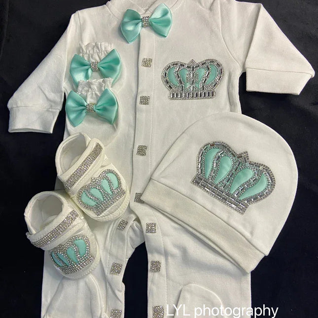 Nome personalizado bebê macacão menino algodão roupas de bebê recém-nascido 0-3 mês strass coroa jurken branco pijamas do bebê conjunto para meninos