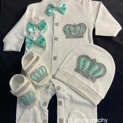 Nome personalizado bebê macacão menino algodão roupas de bebê recém-nascido 0-3 mês strass coroa jurken branco pijamas do bebê conjunto para meninos