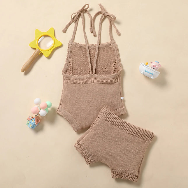 Conjunto Infantil Unissex 2 Peças – Macaquinho de Alça + Shorts com Cordinha