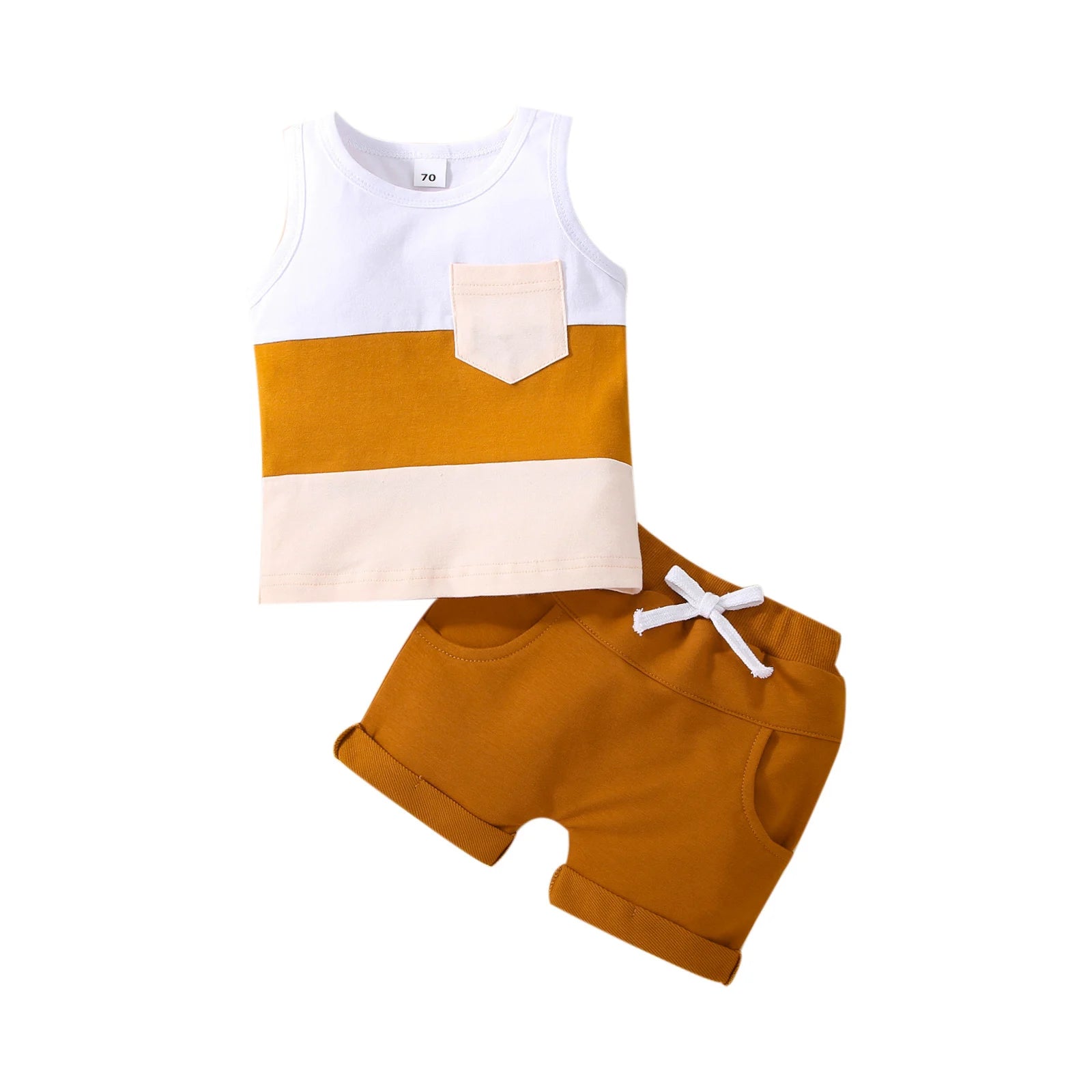 Infant Baby Boys Patchwork Colete sem mangas Tops com bolsos e shorts, roupas de verão para criança, 6-36M, 2 peças