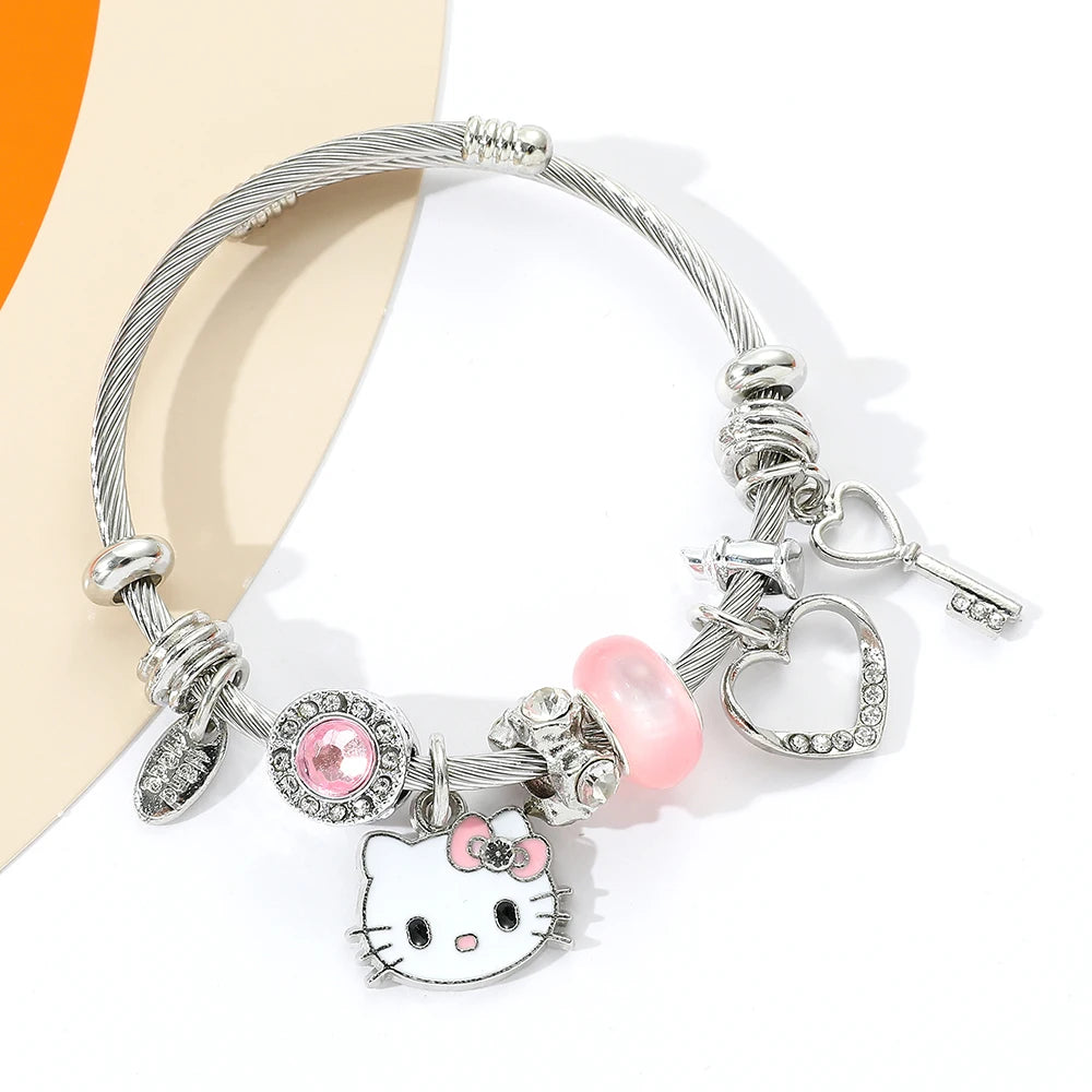 Sanrio Encantos Dos Desenhos Animados Pulseiras, Kawaii Olá Kitty, Contas Pingente, Correntes De Mão, Pulseira Bonito, Jóias Acessórios, Presentes para Meninas