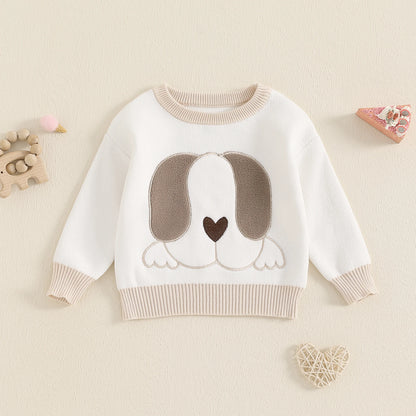 Baby Girl's Warm Long Sleeve Round Neck Sweater, Dog Bordado, Knit Pullover, Sweaters, Tops De Malhas, Roupas De Inverno, Bonito