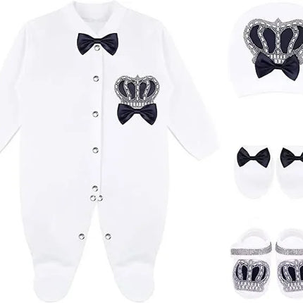 Nome personalizado bebê macacão menino algodão roupas de bebê recém-nascido 0-3 mês strass coroa jurken branco pijamas do bebê conjunto para meninos